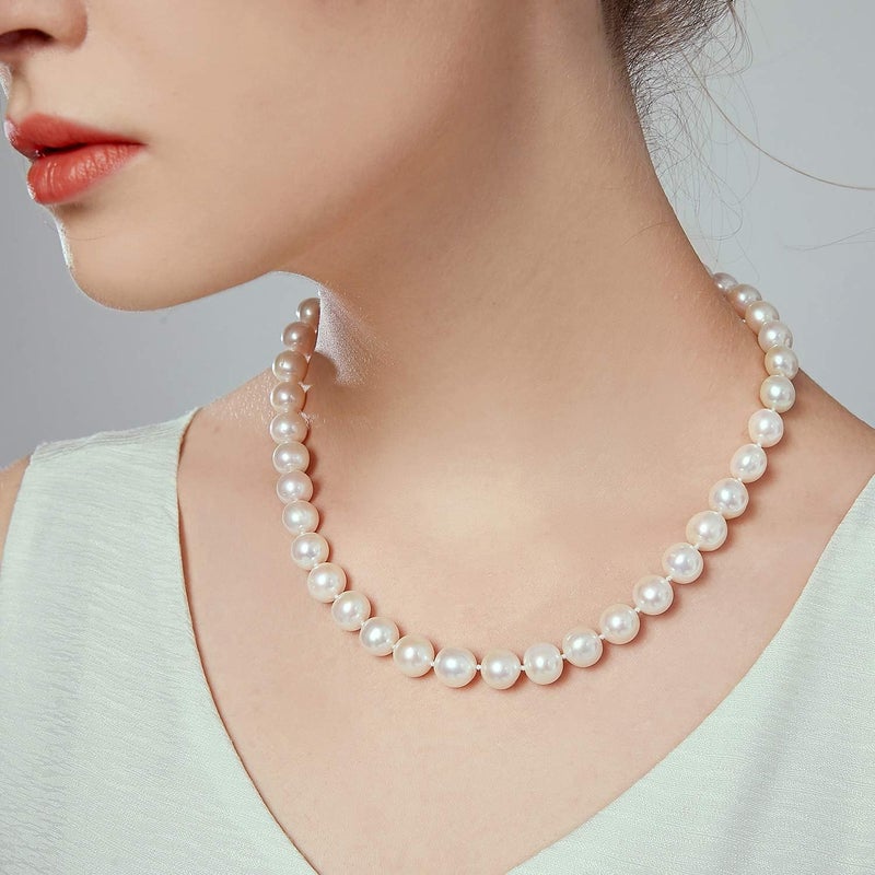 JORA White Freshwater Cultured Pearl Necklace for Women in 18 Inch Princess Length - Image 3